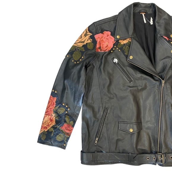 NWT Free People Rebel Rose Moto Jacket in Black Size Medium - Picture 6 of 14